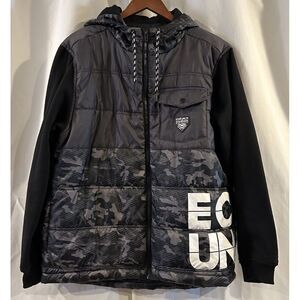 Ecko Unltd‎ Black Camo Hoodie Puffer Zip Jacket Size Large